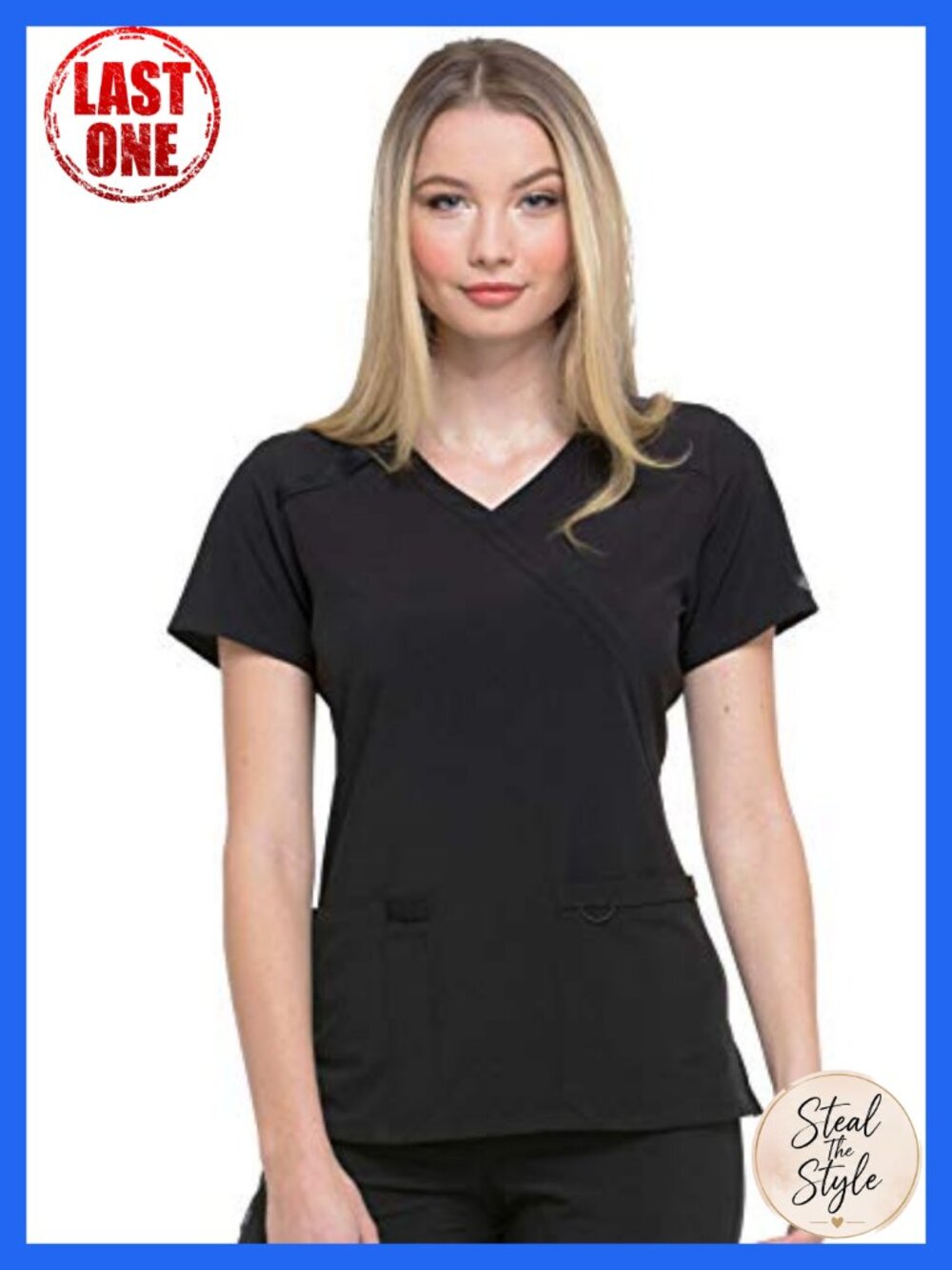 Womens Mock Wrap Scrub Top Four-Way Stretch Medical Uniform